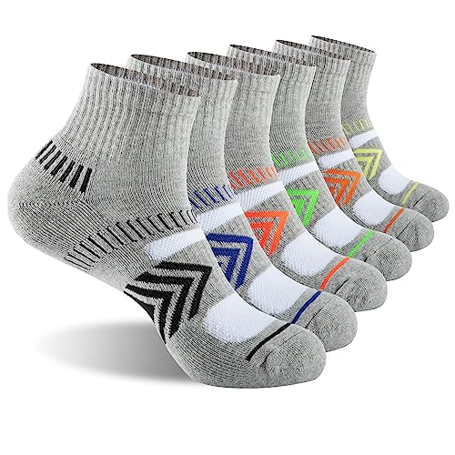 COOPLUS Mens Cushioned Ankle Socks, Cotton Athletic Performance Quarter Socks