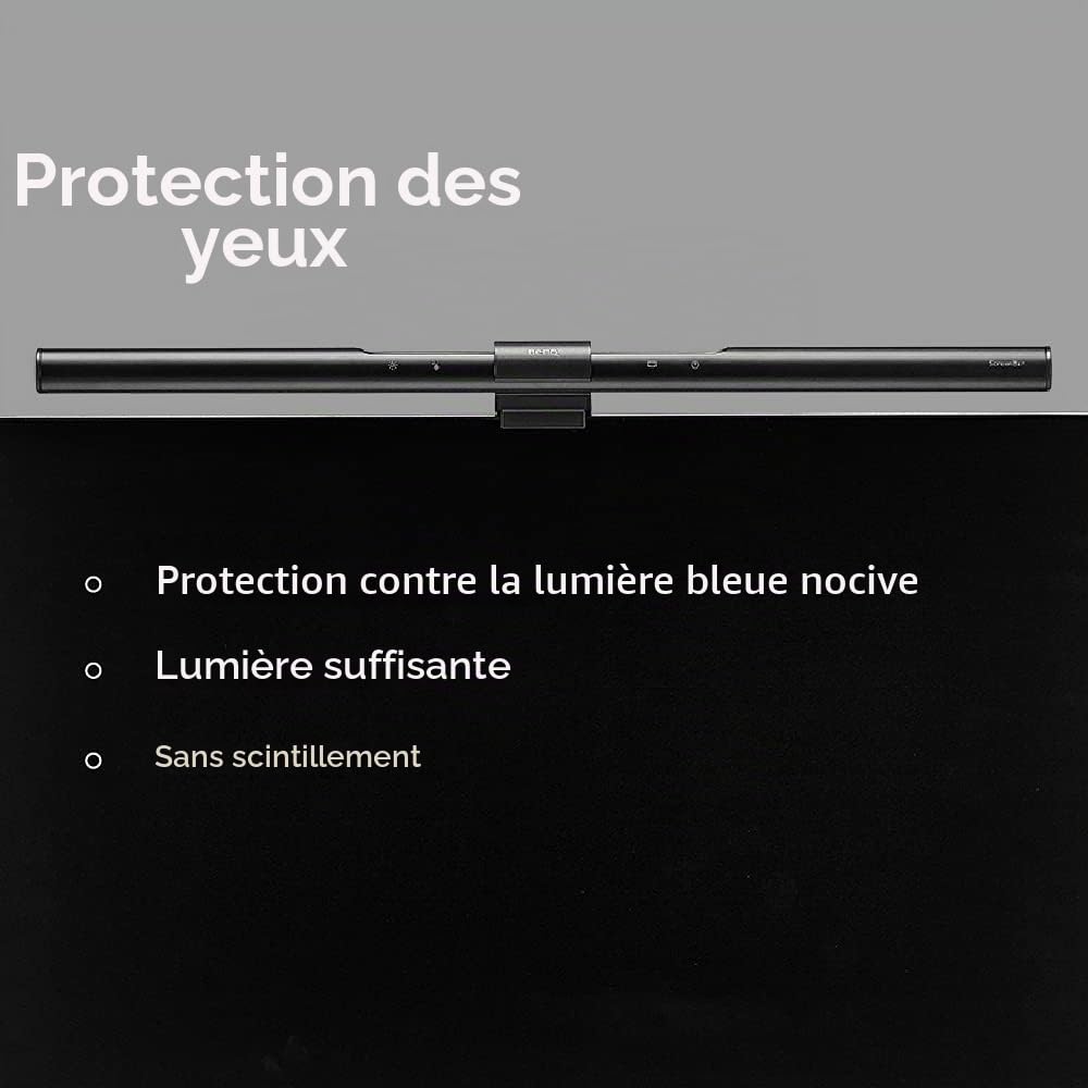 BenQ ScreenBar Light Bar, lampe de bureau LED pour écran PC, USB, éclairage intelligent, protection des yeux, Noir