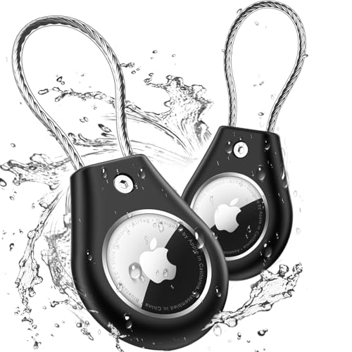 IPX8 Waterproof AirTag Holder for Apple AirTag, Ekoonpft 2 Pack AirTag Keychain with Anti-Loss Metal Wire Cable, Sratch-Proof Airtag Case GPS System Accessories for Luggage,Key,Dog