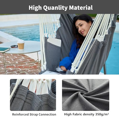 Image of CHULIM Hanging Hammock Chair Swing MAX 500 lbs Outdoor Hanging Chair with Footrest Indoor Swing Chair with Portable Steel Spreader Bar and Hardware Kit for Bedroom Living Room Patio Porch - Dark Grey