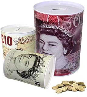 KAV 22 CM 2 Pack Jumbo Large Money Saving Tin Boxes with British Bank Note Design - Perfect Piggy Bank for Kids and Adults for Saving Coins and Notes - Safe and Fun to at Home or Office