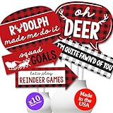 Funny Prancing Plaid - Christmas & Holiday Buffalo Plaid Party Photo Booth Props Kit - 10 Piece