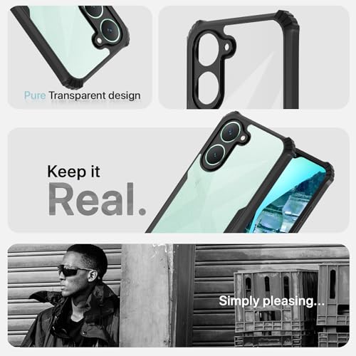 Image of Pikkme Back Cover | Crystal Clear Transparent Back | Full Camera Protection | Raised Edge | Bumper Back Case for Vivo Y03 4G (Black)