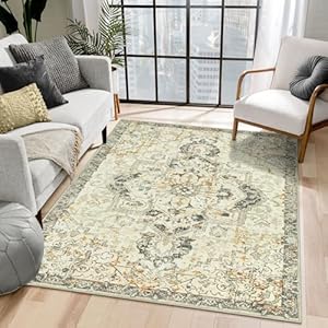 Lahome Area Rug Washable Pink Rugs for Bedroom Girls Non Slip Rugs for Living Room, Boho Floral Soft Rubber Backing Low-Pile Indoor Printed Throw Floor Carpet for Home Office Nursery, Hot Pi