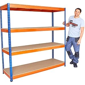 The Workplace Depot Heavy Duty Garage Shelving – 1800H x 1800W x 600D mm, 4-Tier Steel Shelving Unit with MDF Shelves, 400kg UDL Per Level, Bolt-Free Assembly for Garages, Workshops & Warehouses