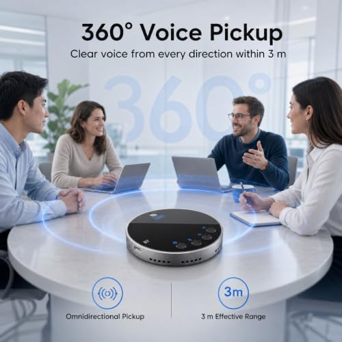 Image of Bluetooth Conference Speaker and Microphone, Bluetooth Speakerphone for Small Meeting Room,Wireless Conference Speaker 360Voice Pick up with Noise Cancellation Mics for Computer /Laptop