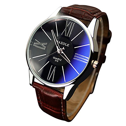 Watches for Men for Work,WUAI Blu-Ray Roman Numerals Quartz Analog Wrist Watch,Faux Leather Band Classic Business Watches(Brown,One Size)