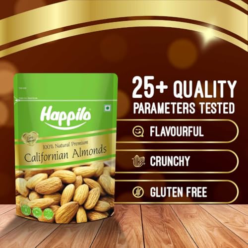 Image of Happilo 100% Natural Premium California Dried Almonds 500g Pack Pouch | Premium Badam Giri | High in Fiber & Boost Immunity | Real Nuts | Gluten Free (Pack of 2)