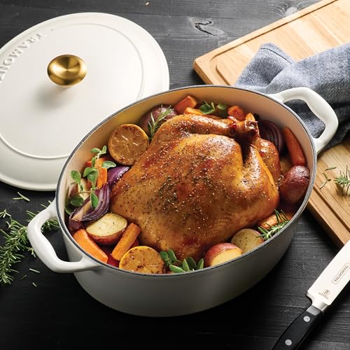 Image of Tramontina Bestow Enameled Cast Iron 7-Qt Oval Dutch Oven Pot with Lid