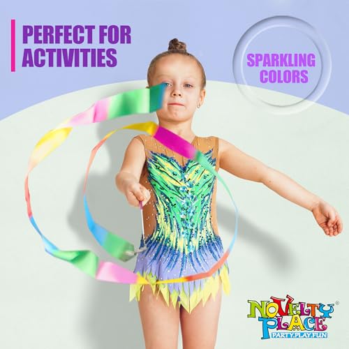 Novelty Place 2 Pcs Rainbow Dance Ribbons Streamers, 6.7Ft Multi Colors Kids' Gymnastics Ribbon Wands - Perfect Rhythm Sticks for Talent Shows, Artistic Dancing, Baton Twirling - Thumbnail 4