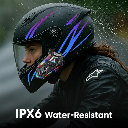 Image of Sounce Helmet Bluetooth Device with External Mic Wireless Bluetooth 5.3 for All Bike Helmets, Dual Phone Connectivity, AI Noise Cancellation, Music & GPS Control, IPX6 Waterproof with RGB Lights