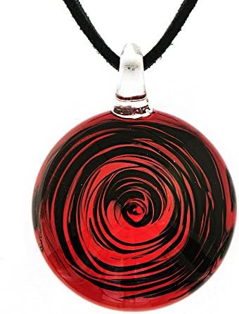 Chuvora Hand Blown Venetian Murano Glass Circular Wave Art Pendant Necklace, 18-20''