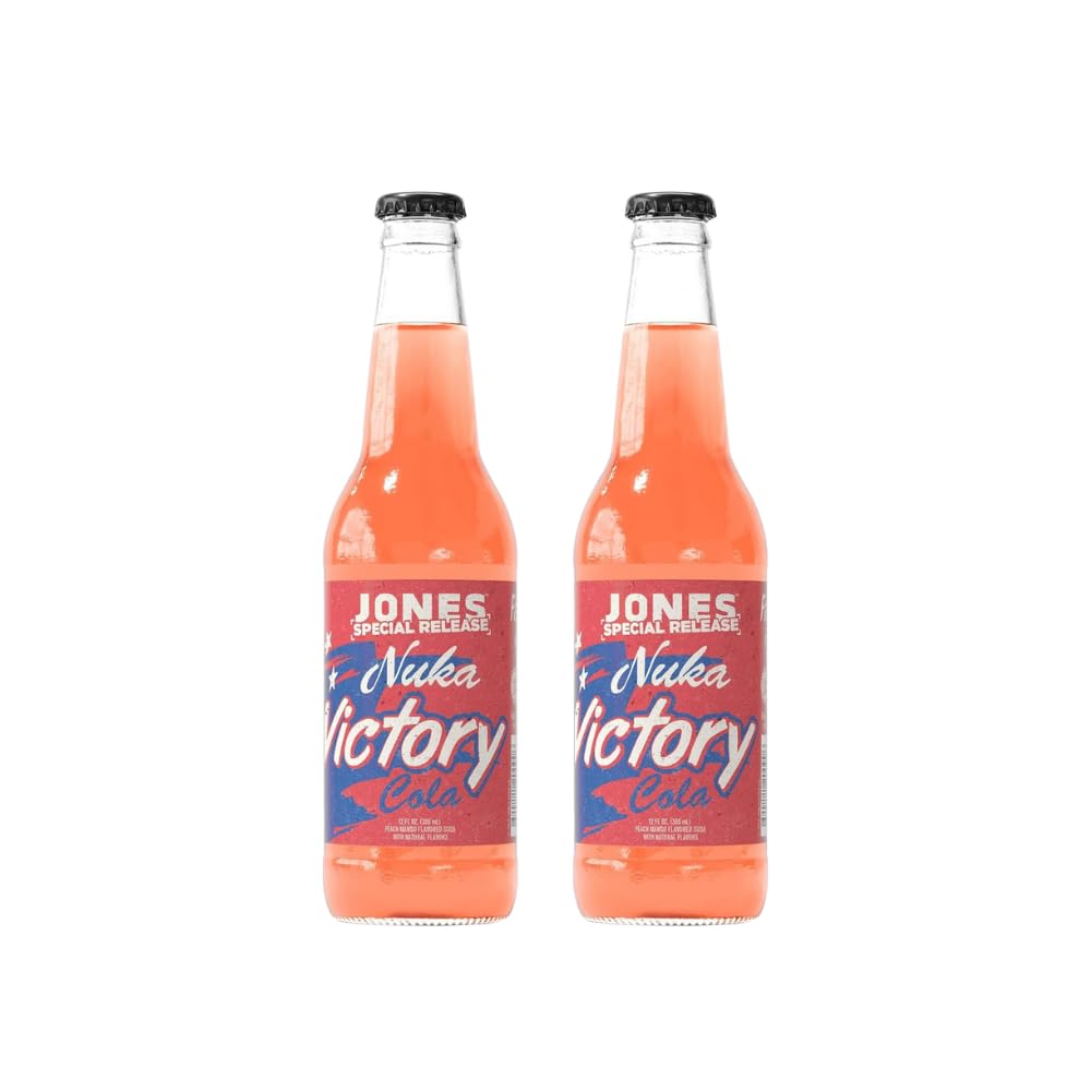 Jones Soda Co. Special Release Nuka Cola Victory | Fallout Merchandise | Cane Sugar Soda | Craft Soda Pop | Soda Soft Drinks | Glass Bottle Soda | Peach & Mango Flavor | (24 Bottles)