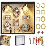 DIY Mini Museum Silhouette Box, Mini Museum Bilderrahmen Vintage, Mini Figuren Menschen Museum, Kreatives Erinnerungsdisplay Kit mit Mini Figuren Gold Rahmen Für Jahrestag Oder Hochzeit