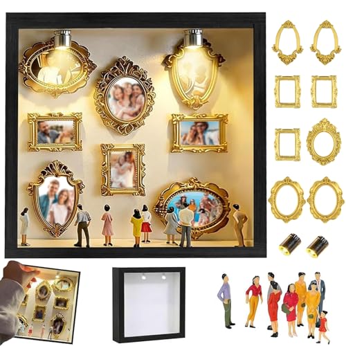 DIY Mini Museum Silhouette Box, Mini Museum Bilderrahmen Vintage, Mini Figuren Menschen Museum, Kreatives Erinnerungsdisplay Kit mit Mini Figuren Gold Rahmen Für Jahrestag Oder Hochzeit