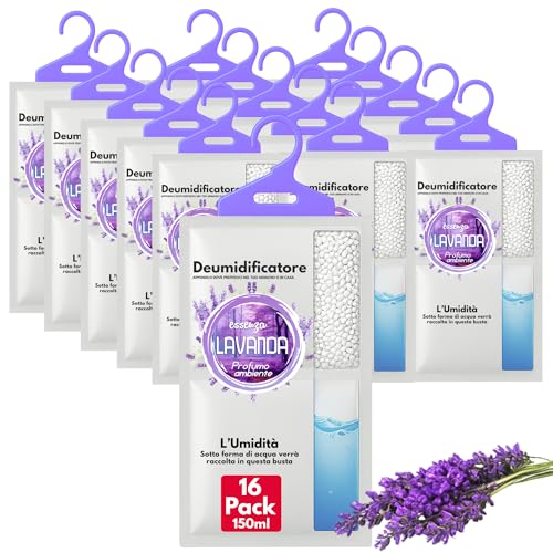 Deumidificatore Armadio Profumato 150ml con Appendino - 16 Sacchetti Anti