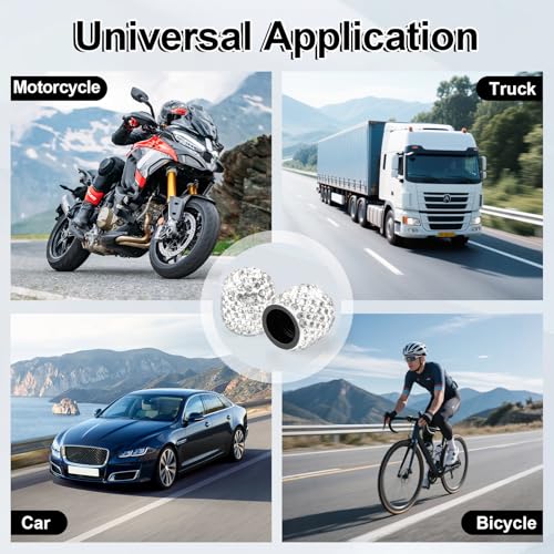 Image of JUSTTOP 4 Pack Handmade Crystal Rhinestone Tire Valve Stem Caps, Wheel Tire Valve, Attractive Dustproof Bling Car Accessories, Universal for Cars, Trucks and Motorcycles-White