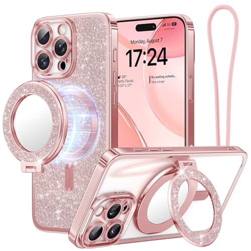 Coque iPhone 16 Pro Max antichoc magnétique or rose anneau support