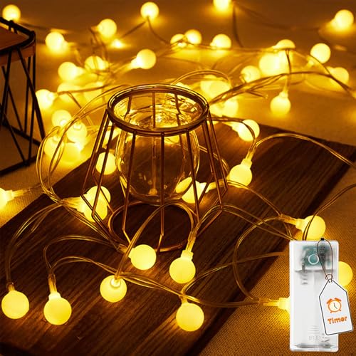 ALEGRE® LED Globe Fairy Lights Battery with Timer, 3 m 20 LED Warm White Ball Fairy Lights Outdoor Indoor Battery Operated Fairy Lights with 6 Hours Timer for Wedding, Children's Room, New Year's Eve