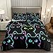 Cartoon Cat Comforter Cover Set Twin Size,Gradient Line Cat Bedding Set,Cute Cat Duvet Cover Set with Zipper for Teens Kids Boys Girls Adults Room Decor,1 Quilt Cover 2 Pillow Cases No Comforter,Black