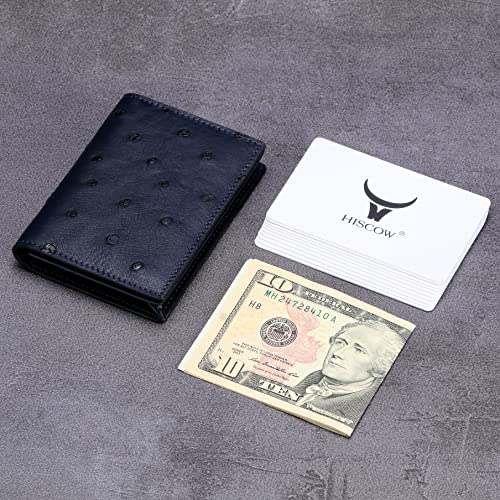 Image of HISCOW Full Grain Leather Business Card Holder Case | Minimalist EDC wallet, gusset holds 25 cards, ID window, fits folded bills, bifold profile, premium gifts for men & women