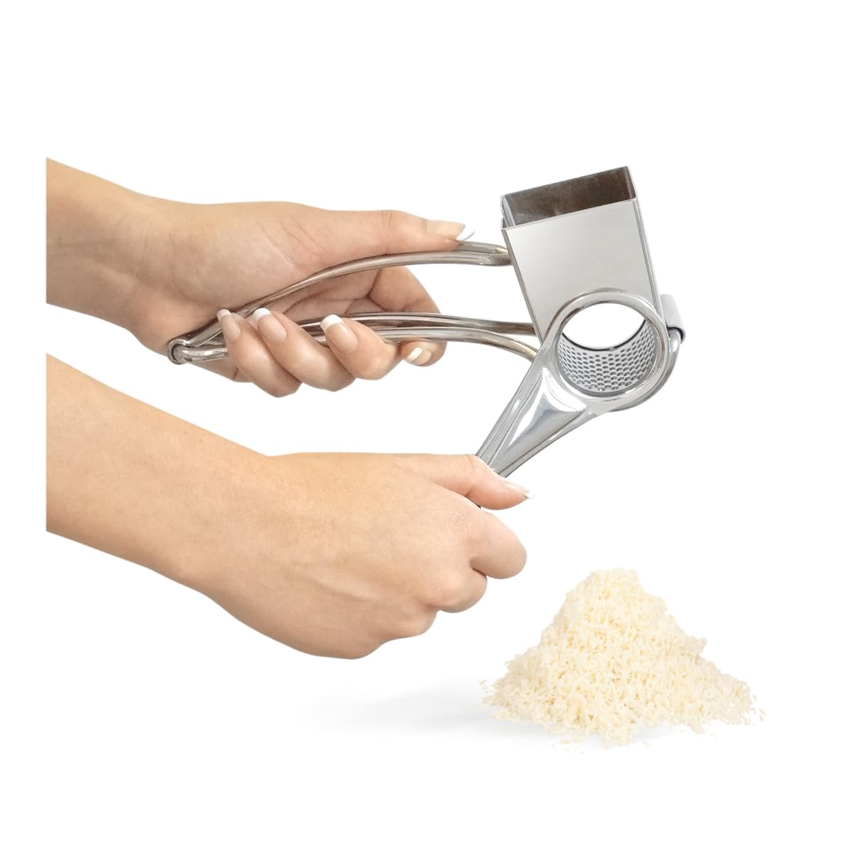 LA BONNE GRAINE – Moulin Râpe à Fromage Manuel en Inox – 2 Tambours Gruyères et Parmesan Inclus – Qualité Professionnelle - Passe au Lave-Vaisselle – Résistant et Efficace – 25 x 11,5 x 10,5 cm