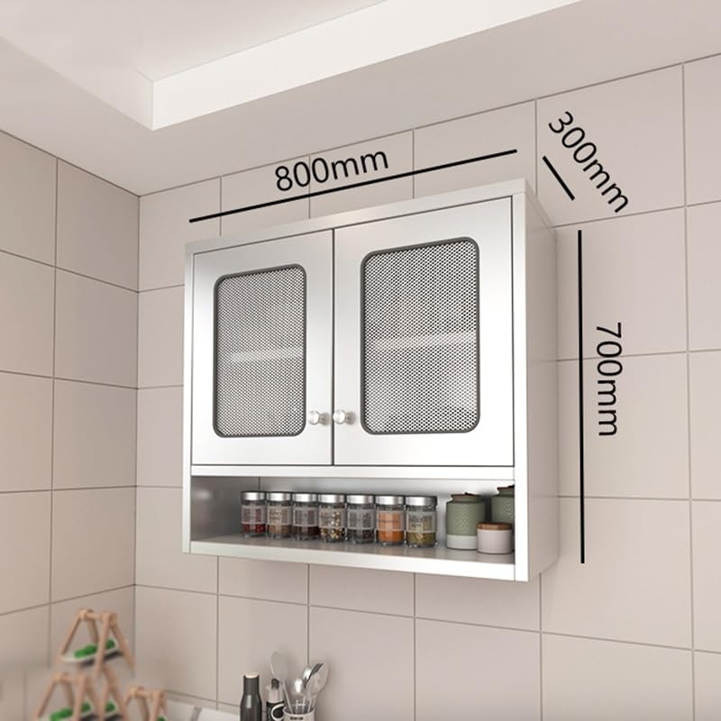 Küchenschrank aus Edelstahl, Doppeltür, Aufbewahrungsregal mit verstellbaren Regalen, Wandmontage für Küche, Badezimmer, Wohnzimmer (Silber-A 80 x 30 x 70 cm)