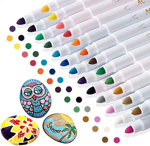 Funnasting Acrylic Paint Pens, 25 Colour Acrylic Rock Painting Kit Marker Pen for Painting, Glass, Stones, Wood, Ceramic, Fabric, Mugs, Gift Card, Water Based Fine Tip Paint Pens