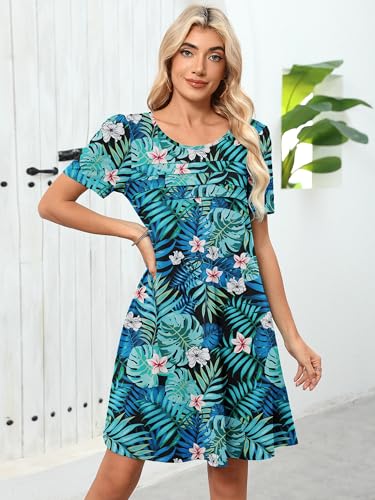 Image of Heymoments Women's Short Sleeve Crewneck Sundress Summer Casual A-Line Beach Dress with Pockets S-2XL