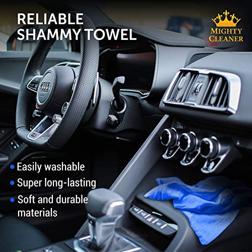 Premium Chamois Cloth For Car - 26”X17”- Blue Car Shammy Towel + Storage Case - Super Absorbent - Scratch-Free Shammy Cloth For Car #TOP3