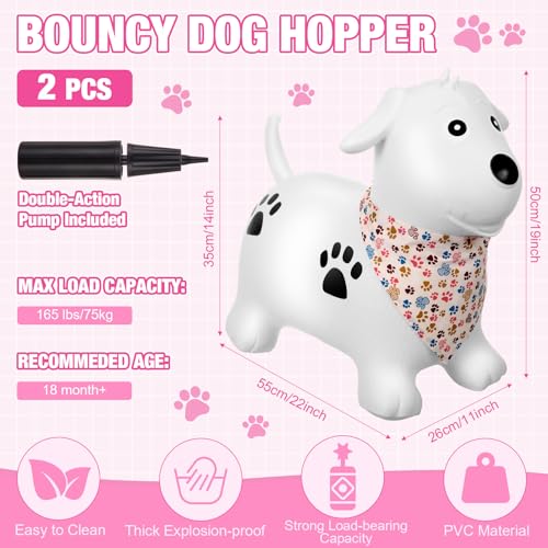 2 Pack Bouncy Animal Dog Hopper Inflatable Bouncing Horse Hopper Toys Jumping Ride on Hopping Bounce with Pump Rubber Bouncing Animal Gift for Boys Girls(White, Pink,Classic Style) - Image 4