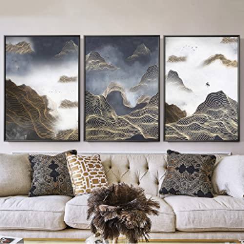 Affiche Toile Paysage Abstrait Moderne Or et Nuage 60x80cm