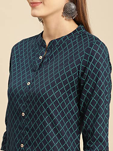 Image of rangita Women Cotton Regular Fit Flex Calf Length Printed Front Slit Kurti | Kurta