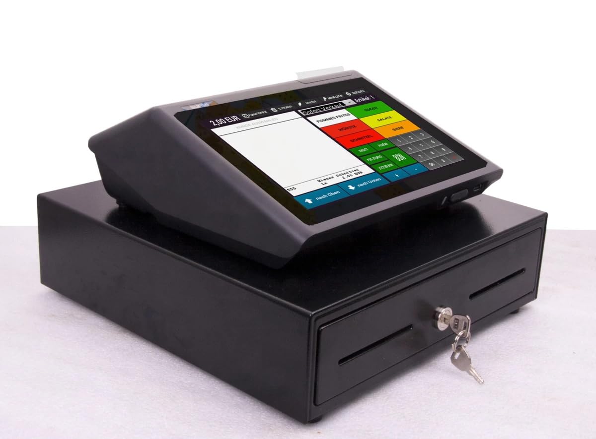 10" Kassensystem für Einzelhandel ohne Abo – All-in-One Kasse mit Bondrucker, Kundenanzeige & Kassenschublade – POS für Imbiss, Kiosk, Laden & Lieferservice – TSE-Konform, sofort einsatzbereit