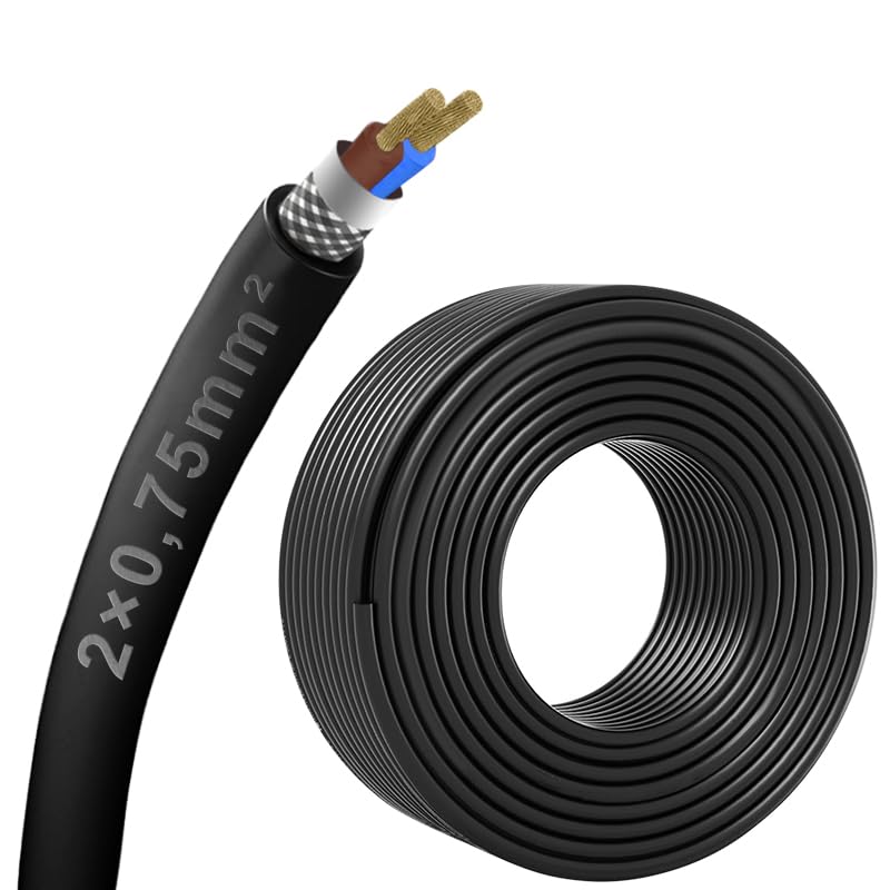Cable blindado de 2 núcleos de 2 x 0,75 mm², con certificado CE EMI/RFI, cable blindado para automóviles, altavoces, impresora 3D, husillo VFD CNC, motor paso a paso, transmisión de señal, etc
