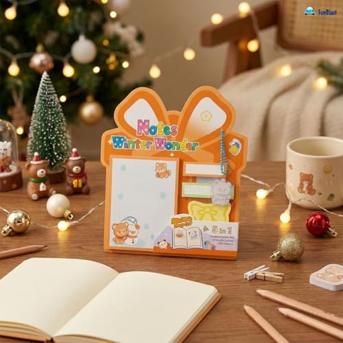 Image of FunBlast Christmas Sticky Notes - Cute Merry Christmas Memo Pad, Kawaii Sticky Note for Kids & Girls, Self Adhesive Notes and Bookmark, Stationery Gift for School, Office & Personal Use (Orange)