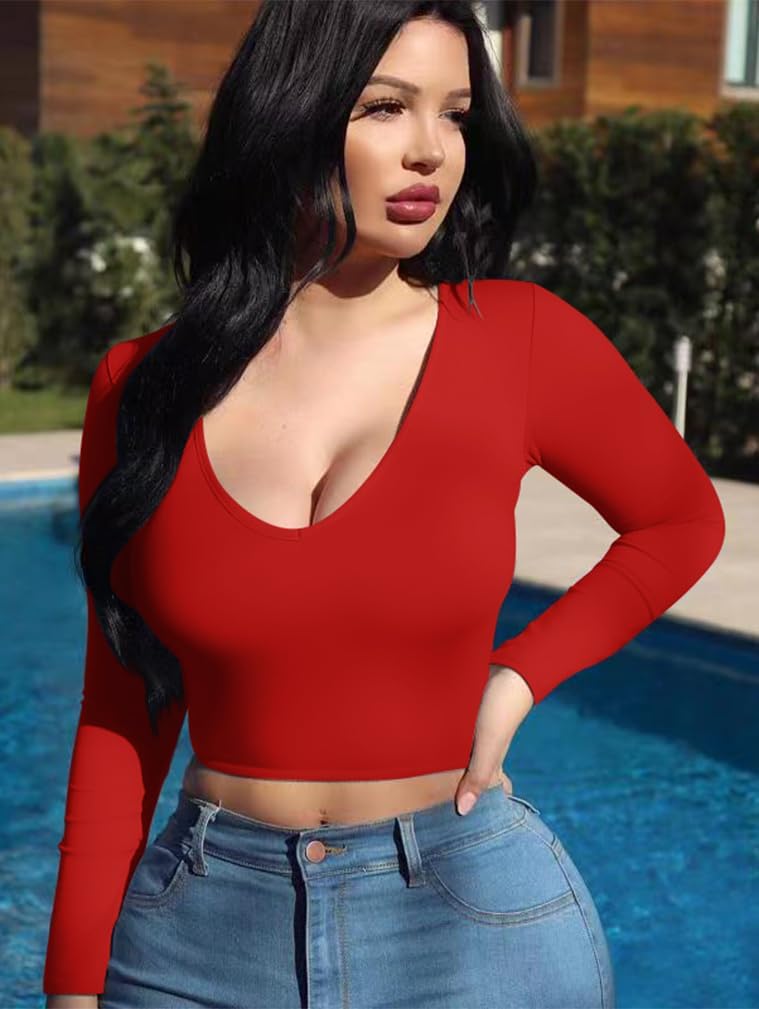 XXTAXN Women's Sexy Bodycon Basic Scoop Neck Long Sleeve Slim Solid Color Crop Top - Image 2