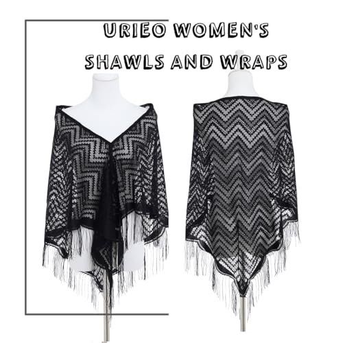 Urieo Women's Shawls and Wraps for Evening Dresses Triangle Lace Pashmina Scarf with Tassels Wedding Party Soft Large Shawl2