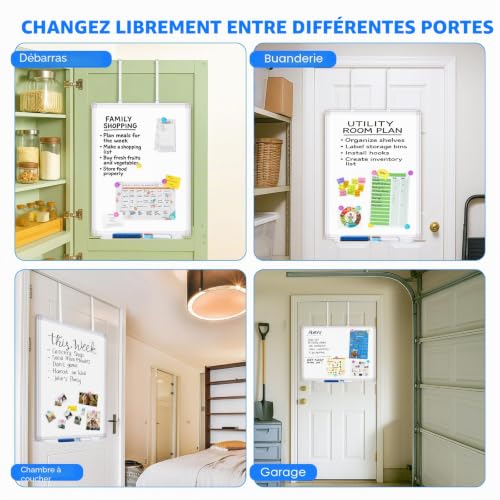 maxtek Tableau Blanc Effacable avec Patere Porte 75 × 50 cm, Magnétique Whiteboard Mural Sans Percage, Tableau Cadre en Aluminium avec 4 Marqueurs, 6 Aimants, 1 Effaceur pour Maison, Cellier, Bureau – vue 7