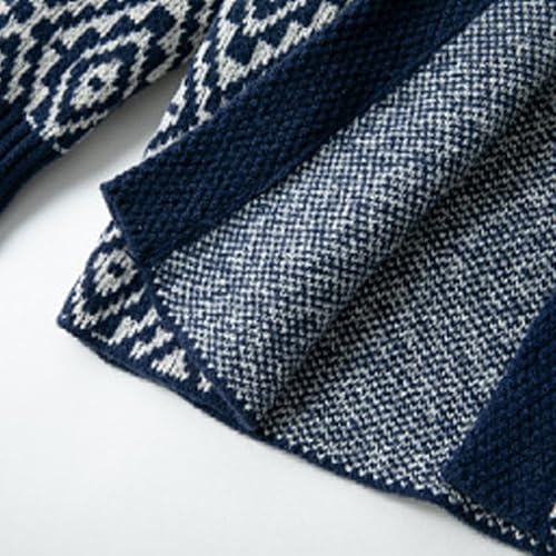 Cambkatl Men's Retro Diamond Pattern Cardigan Sweater Shawl Collar Long Sleeve Belted Knit Sweaters Outerwear3