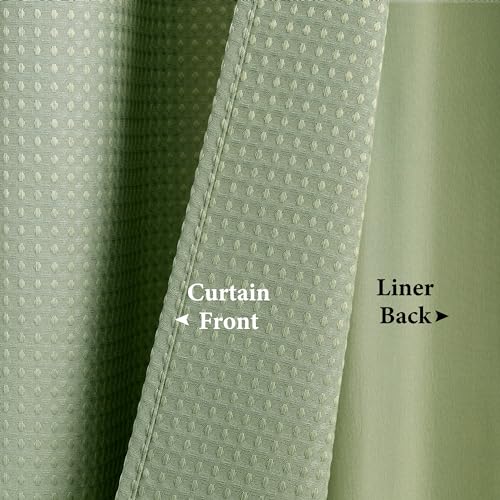 Naturoom Sage Green Waffle Shower Curtain Set With Snap-In Liner, 240Gsm Modern Waffle Weave Heavyweight Fabric Shower Curtain And Liner For Luxury Neutral Hotel & Spa Bathroom Decor thumb #5