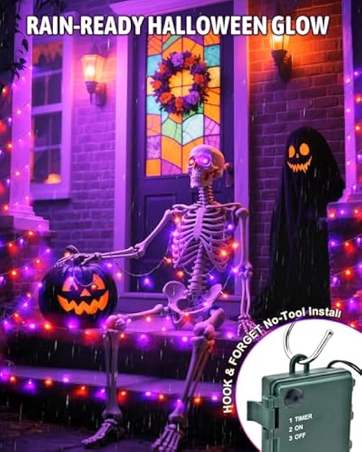 Halloween String Lights Battery Operated, Orange and Purple Fairy Lights with Timer Waterproof 9.8ft 30 LED Halloween Decorations for Outdoor Indoor Patio Party Garden Yard Decor 2 Packs