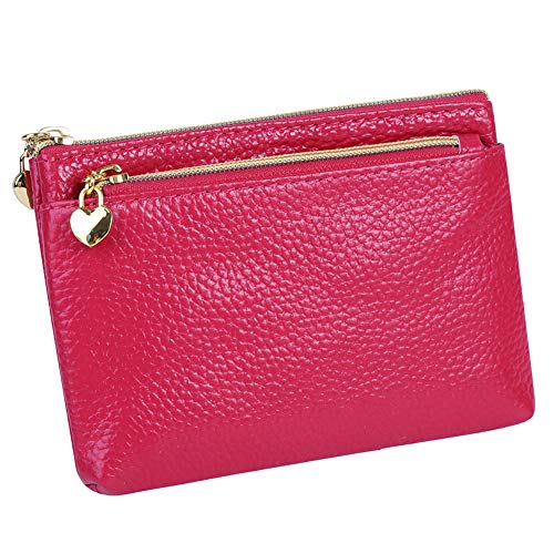 Image of Women's Genuine Leather Coin Purse Zipper Pocket Size Pouch Change Wallet, Rose