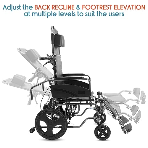 Image of KosmoCare Tranz Recliner wheelchair | Foldable Wheelchair | Wheel chairs for old people | Recliner Wheel chair | Manual Mobility Aid Comfortable 18 inch wide seat |