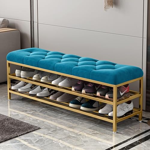 HJCKJSMEOU Zapatero de entrada de metal, asiento de terciopelo, banco moderno para muebles de pasillo