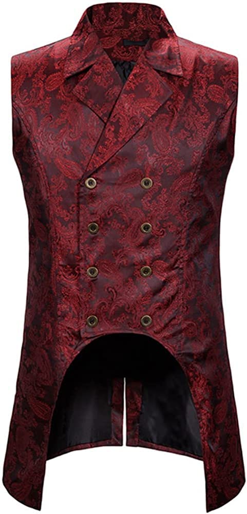 Hommes Victorien Steampunk Vintage Gilet Long Court Smoking Double Boutonnage Performance Usure Gothique médiéval Queue Manteau Costume