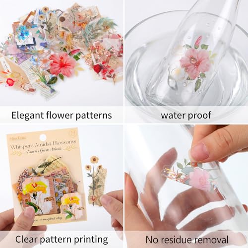Image of Pengxiaomei 210 Pieces Flower Stickers, Scrapbooking Stickers Self-Adhesive Bible Flower Scrapbooking Supplies Journal for DIY Craft, Planners, Journal, Notebook Card