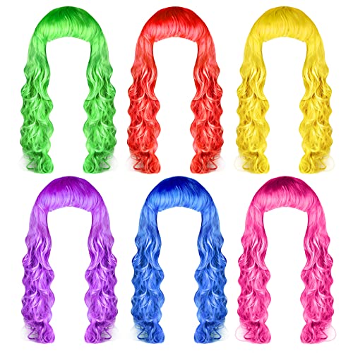 PLULON 6PCS Colorful Long Curly Wigs for Cosplay & Parties
