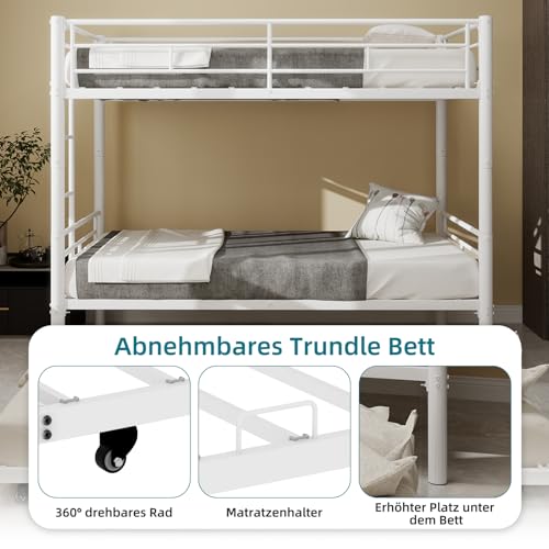 Miniatura 8 de Lubvtti Litera Infantil De Metal Con Cama Extraíble, Convertible En Dos Camas Individuales, Cama Infantil De 90x190 Cm Con Escalera Y Barandilla A-Blanco