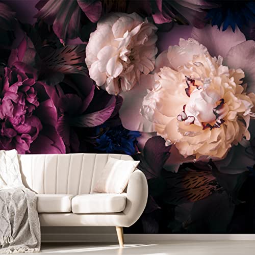 MFWFM Dark Floral Wallpaper Peony Flowers Wall Mural Wallpaper for Girls Bedroom (Not Peel n' Stick)